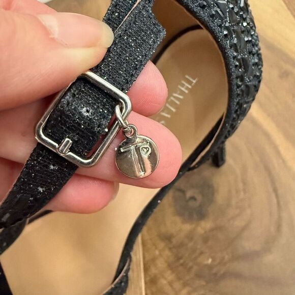 NWOB Thalia Sodi Chace Black T-Strap Embellished Platform Stiletto Heels 12 Wide - Picture 5 of 10